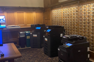 Photo of printers in the Sterling Memorial Library Nave